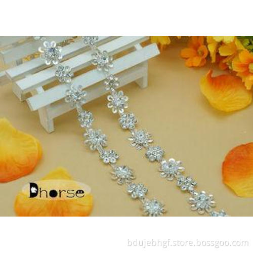 Flower Shape Shining Diamante Rhinestone Chain Trim For Wed